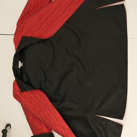 Grace Chuang Lush Fabric Red & Black Jacket Rich Silk Look Asian Styling Pockets - Picture 9 of 12